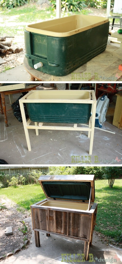 AWESOME Ice chest makeover!! -- Easy DIY furniture makeovers and ideas! A lot of repurposed thrift store projects and chalk paint ideas so that you can do it for cheap. Before and after photos of dressers, tables, shelves, tv stands and more! For bedrooms and living rooms. Listotic.com