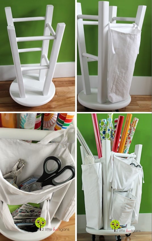 DIY and easy way to store gift wrapping paper. -- Easy DIY furniture makeovers and ideas! A lot of repurposed thrift store projects and chalk paint ideas so that you can do it for cheap. Before and after photos of dressers, tables, shelves, tv stands and more! For bedrooms and living rooms. Listotic.com