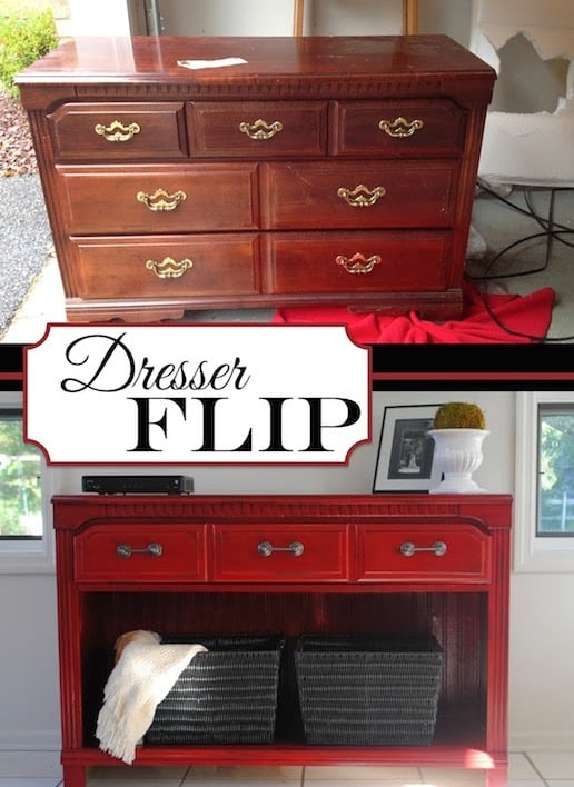 Rehab an old dresser! This would make for a nice TV stand. -- Easy DIY furniture makeovers and ideas! A lot of repurposed thrift store projects and chalk paint ideas so that you can do it for cheap. Before and after photos of dressers, tables, shelves, tv stands and more! For bedrooms and living rooms. Listotic.com