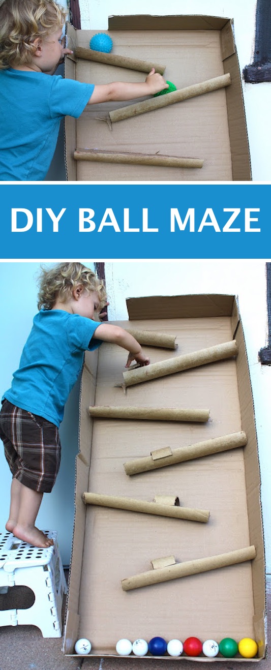 DIY ball maze using cardboard! This is a super fun project for toddlers. -- Easy DIY craft ideas for adults for the home, for fun, for gifts, to sell and more! Some of these would be perfect for Christmas or other holidays. A lot of awesome projects here! Listotic.com