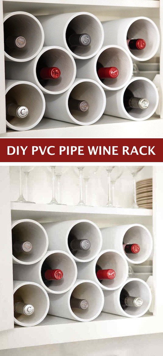 DIY cheap and easy wine rack made out of pvc pipes! -- Easy DIY craft ideas for adults for the home, for fun, for gifts, to sell and more! Some of these would be perfect for Christmas or other holidays. A lot of awesome projects here! Listotic.com