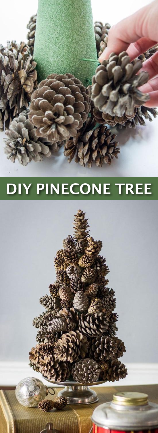 Easy DIY Cheap Christmas Decor-- super easy pine cone tree craft! Lots of craft ideas for adults for the home, for fun, for gifts, to sell and more! Some of these would be perfect for Christmas or other holidays. A lot of awesome projects here! Listotic.com