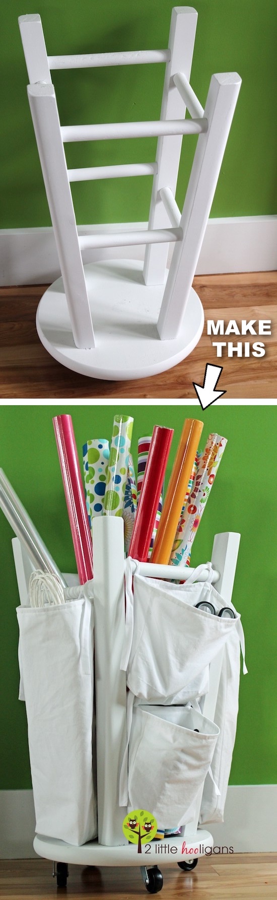 DIY wrapping paper storage idea! -- Easy DIY craft ideas for adults for the home, for fun, for gifts, to sell and more! Some of these would be perfect for Christmas or other holidays. A lot of awesome projects here! Listotic.com