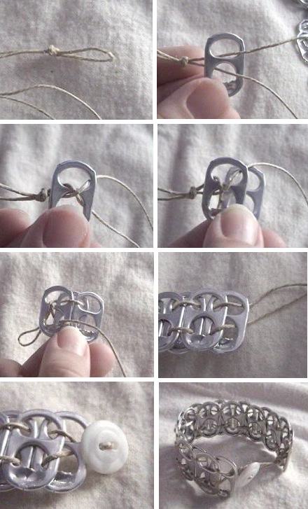 DIY soda tab bracelet! -- Easy DIY craft ideas for adults for the home, for fun, for gifts, to sell and more! Some of these would be perfect for Christmas or other holidays. A lot of awesome projects here! Listotic.com
