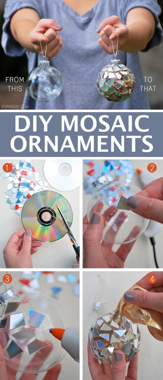 DIY ornaments for Christmas using broken CDs! -- Easy DIY craft ideas for adults for the home, for fun, for gifts, to sell and more! Some of these would be perfect for Christmas or other holidays. A lot of awesome projects here! Listotic.com