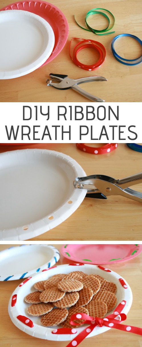 DIY ribbon wreath plates for holiday treats! -- Easy DIY craft ideas for adults for the home, for fun, for gifts, to sell and more! Some of these would be perfect for Christmas or other holidays. A lot of awesome projects here! Listotic.com