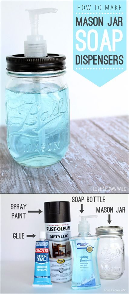 2urn a mason jar into a cute soap dispenser! DIY mason jar crafts and ideas for Christmas, holidays, gifts, home decor and more! Kids and teens love these projects! Listotic.com