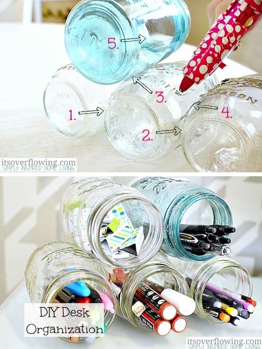 20 Of The Best Mason Jar Projects | Use them to create a cute desk organizer!