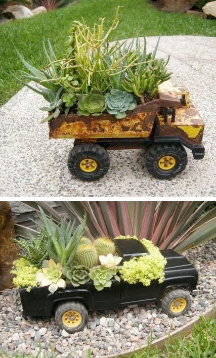 24 Creative Garden Container Ideas | Use toy trucks as planters!