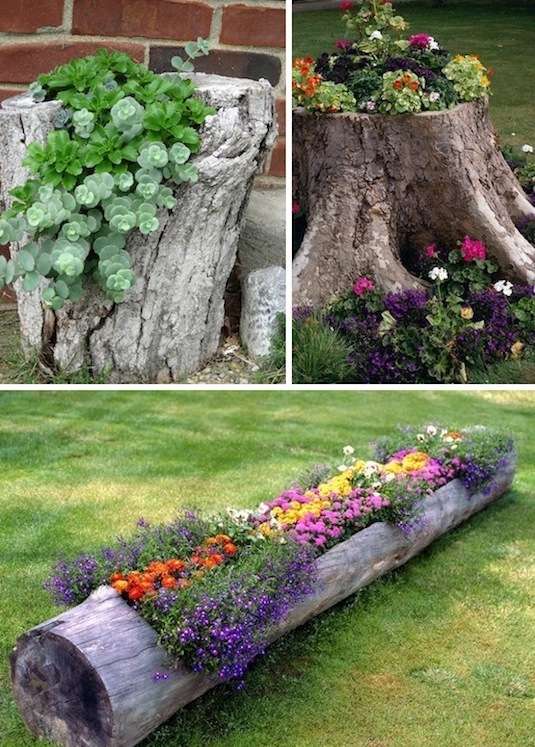  tree stumps and logs as planters