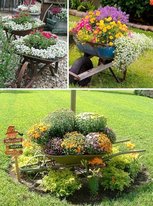 wheel barrows as planters