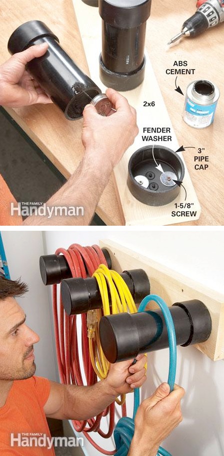 DIY Cord hanger and storage for the garage or shed. -- Everything from shelves to tools! Men AND women will love these tricks. Listotic.com