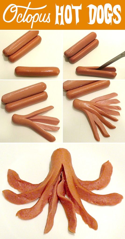 Octopus hot dogs easy recipe for kids.
