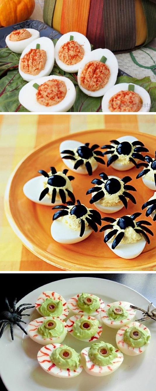 DIY spooky deviled eggs easy simple recipes for a party crowd.