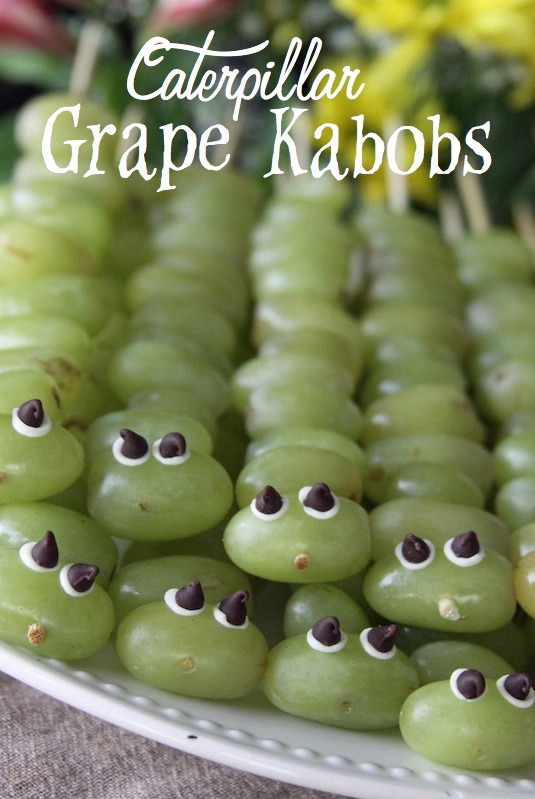Caterpillar grape kebabs recipe.