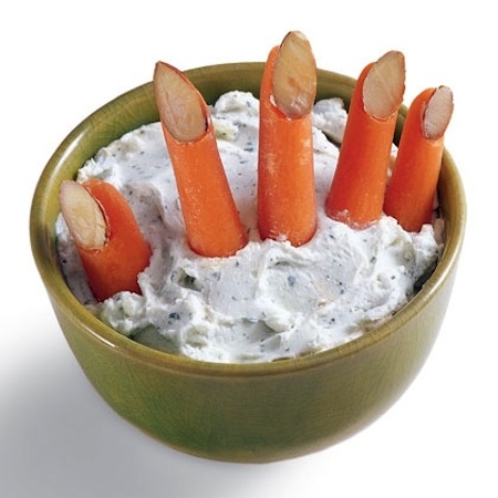 Carrot fingers healthy Halloween snacks recipes.