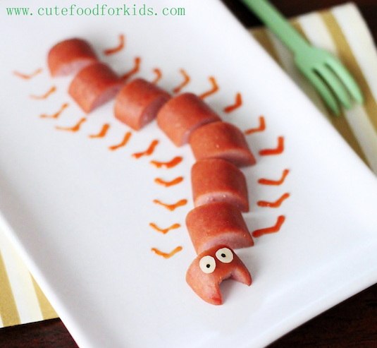 Hot dog caterpillar recipe for kids.