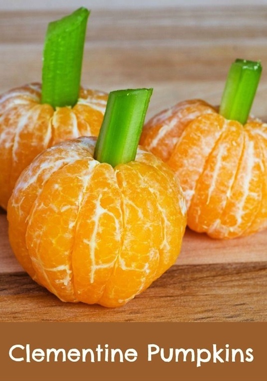 Easy clementine pumpkins healthy Halloween snacks for kids.