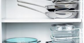 Stack pans with dividers for quick access and easy storage.