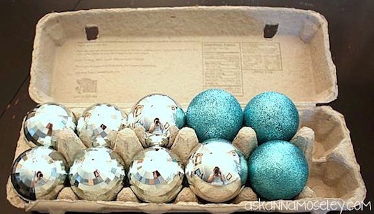 50 Genius Storage Ideas ~ Use egg cartons to store small ornaments!