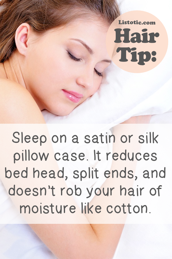 woman sleeping on satin or silk pillow cake for bed head cure