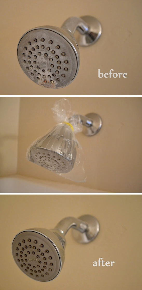 How to clean a shower head the easy way -- DIY household cleaning tips, tricks and hacks for your home bathrooms, kitchens, bedrooms, floors, furniture and more! Perfect for a lazy girl like me. Listotic.com 