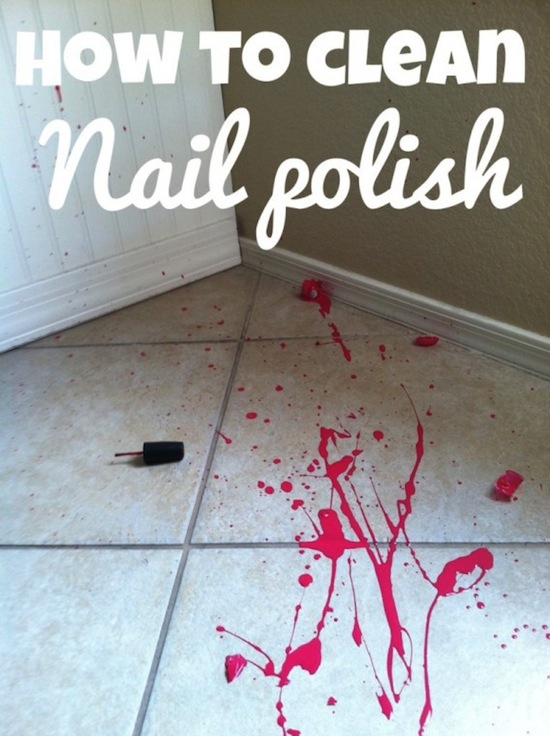 How to clean nail polish off of floor and counters. -- DIY household cleaning tips, tricks and hacks for your home bathrooms, kitchens, bedrooms, floors, furniture and more! Perfect for a lazy girl like me. Listotic.com 