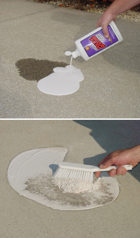 How to get rid of oil and grease stains on your driveway and garage floor -- DIY household cleaning tips, tricks and hacks for your home bathrooms, kitchens, bedrooms, floors, furniture and more! Perfect for a lazy girl like me. Listotic.com 