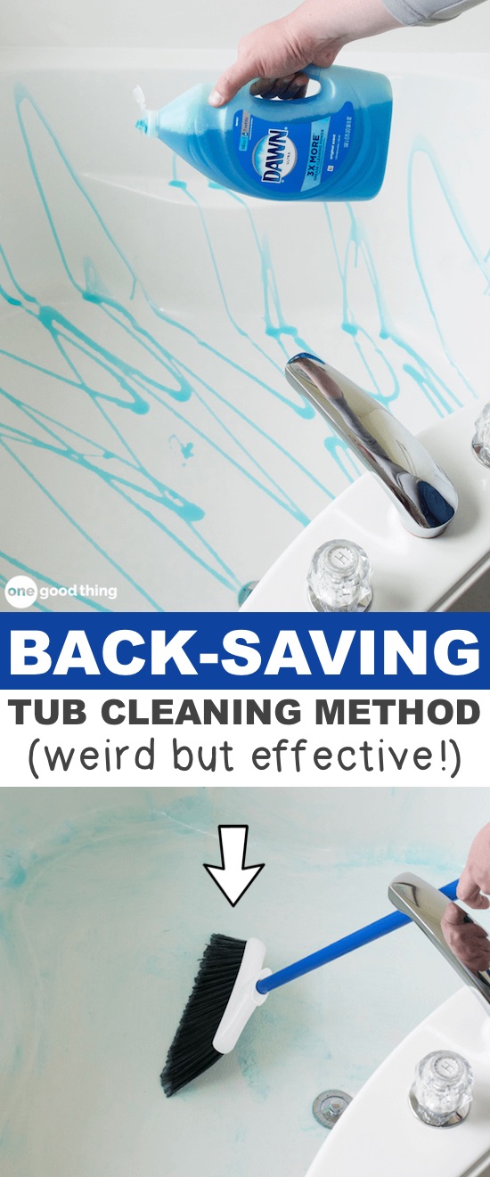 This cleaning hack for the bathtub will save your back and your time! A list of cleaning tips and tricks for lazy people (for the bathroom, bedroom, kitchen and more!). Listotic.com 