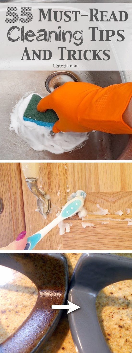 DIY household cleaning tips, tricks and hacks for your home bathrooms, kitchens, bedrooms, floors, furniture and more! Perfect for a lazy girl like me. Listotic.com 