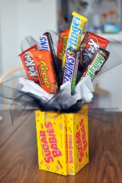 candy bouquets gift basket with candy bars and boxes of candy