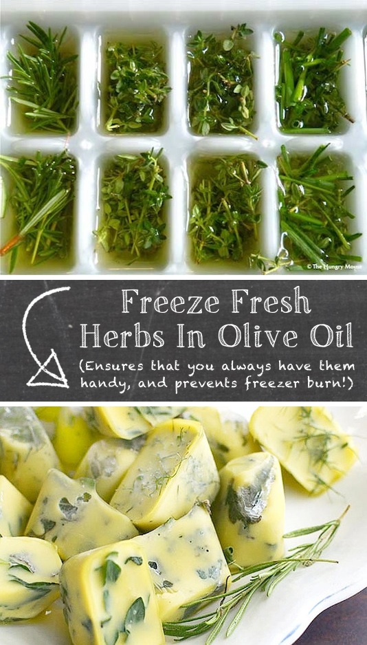 food, kitchen and cooking tips that will save you a ton of money and time! Life hacks every girl should know. How to preserve fresh herbs in olive oil. Listotic.com