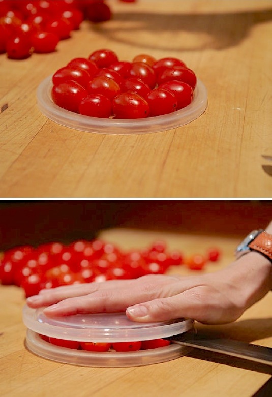 How to cut cherry tomatoes super fast! Lots of kitchen, food and cooking tips and tricks here! Life hacks every girl should know. 