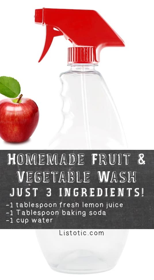 DIY homemade fruit and veggie wash (safe for grapes too!). Lots of kitchen tips, DIY ideas, cooking hacks and food tricks here! Listotic.com