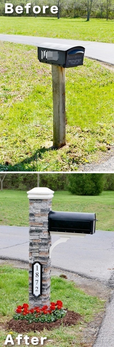 Easy DIY cheap mail box makeover ! ~ J'adore ces idées d'attrait pour le trottoir et ces transformations d'extérieur ! Beaucoup de projets de bricolage faciles sur un budget pour votre entrée, l'aménagement paysager, le porche, la cour avant, les portes de garage et plus encore ! Photos avant et après incluses. | Listotic.com