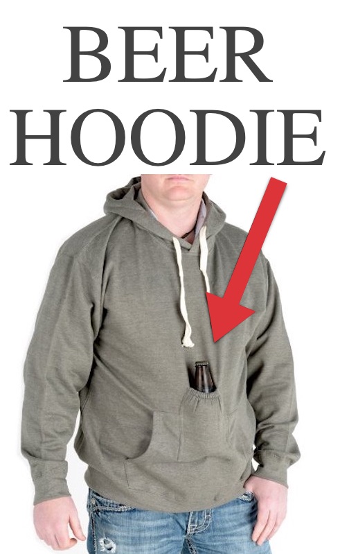 The perfect gift idea for a boyfriend, husband or brother! Beverage Pouch Hoodie -- List of clothing items you didn't know you could buy. Listotic.com