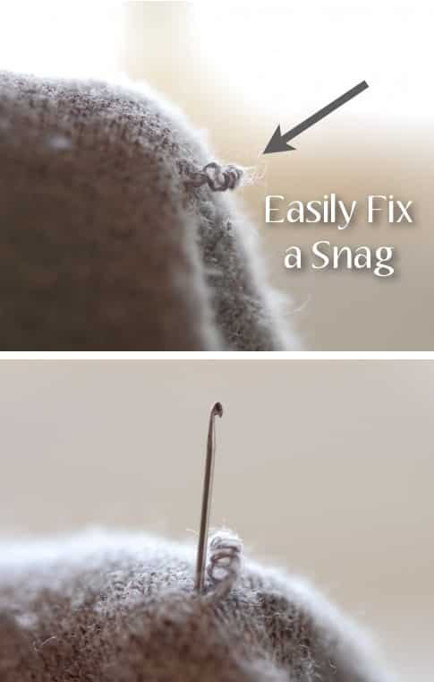 How to fix a snag in clothing -- Clever DIY life hacks every girl should know! For organization, crafts, ideas, beauty, school, home or just little tips and tricks that will make your life easier. Listotic.com 