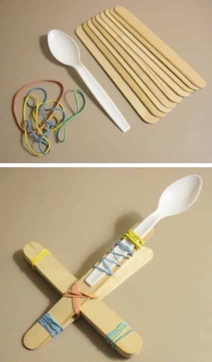 Using Popsicle Sticks rubber bands and a plastic spoon you can fling mini marshmallows across the room with a diy marshmallow launcher