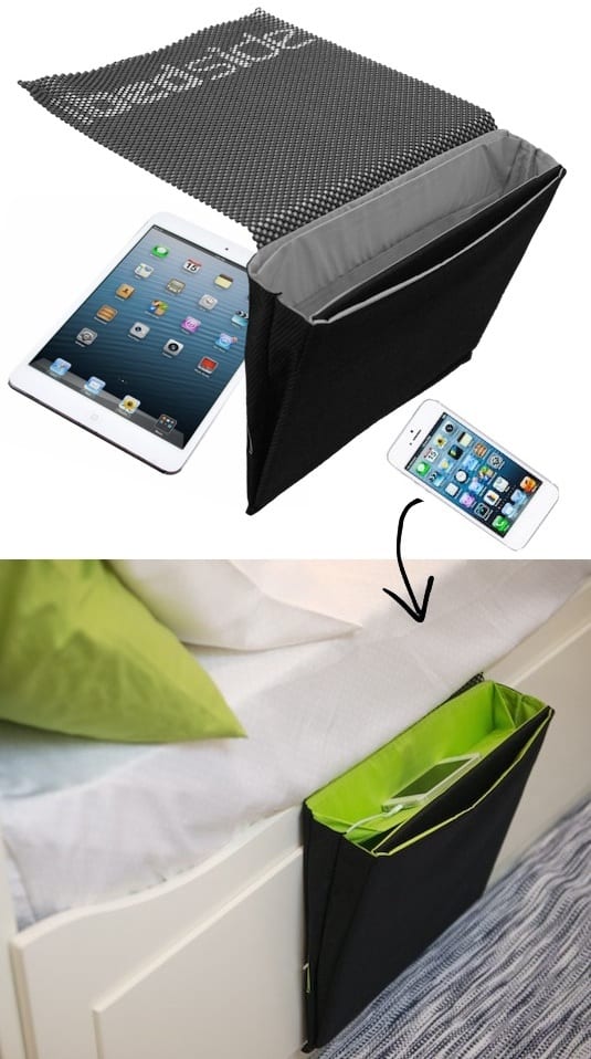 Bedside phone holder and charger -- A ton of easy and cheap organization and storage ideas for the home (car too!). A lot of these are really clever storage solutions for small spaces, bedrooms, bathrooms, closets, kitchens and apartments. | Listotic.com