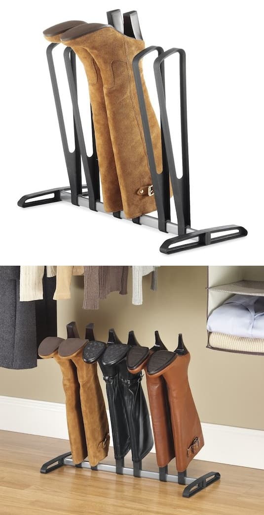 Boot storage idea for your closet -- A ton of easy and cheap organization and storage ideas for the home (car too!). A lot of these are really clever storage solutions for small spaces, bedrooms, bathrooms, closets, kitchens and apartments. | Listotic.com