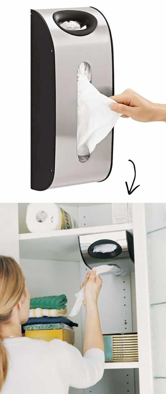 Grocery Bag Dispenser for small spaces -- A ton of easy and cheap organization and storage ideas for the home (car too!). A lot of these are really clever storage solutions for small spaces, bedrooms, bathrooms, closets, kitchens and apartments. | Listotic.com