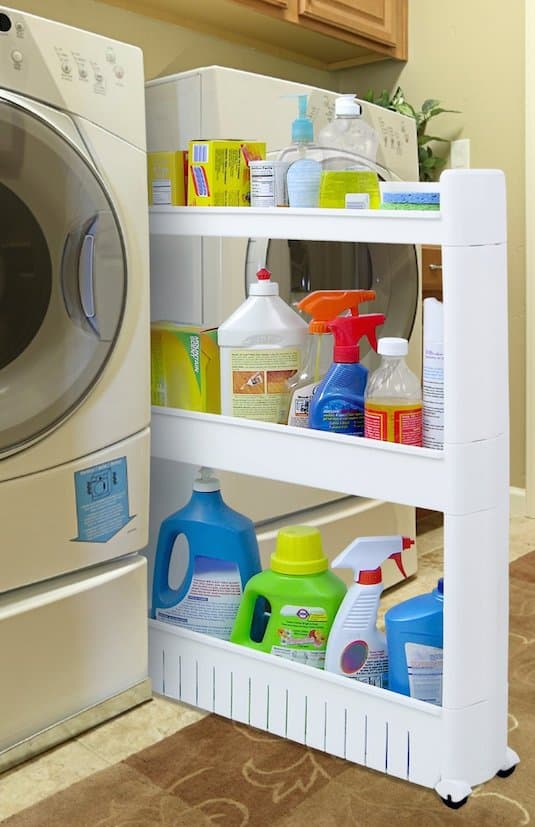 Small laundry room storage idea -- A ton of easy and cheap organization and storage ideas for the home (car too!). A lot of these are really clever storage solutions for small spaces, bedrooms, bathrooms, closets, kitchens and apartments. | Listotic.com