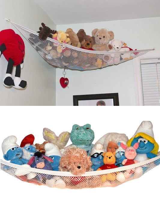 Storage idea for stuffed animals -- A ton of easy and cheap organization and storage ideas for the home (car too!). A lot of these are really clever storage solutions for small spaces, bedrooms, bathrooms, closets, kitchens and apartments. | Listotic.com