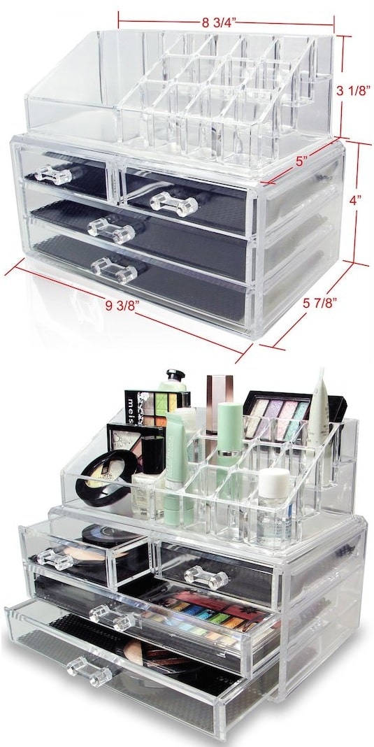 DIY makeup organization idea -- A ton of easy and cheap organization and storage ideas for the home (car too!). A lot of these are really clever storage solutions for small spaces, bedrooms, bathrooms, closets, kitchens and apartments. | Listotic.com