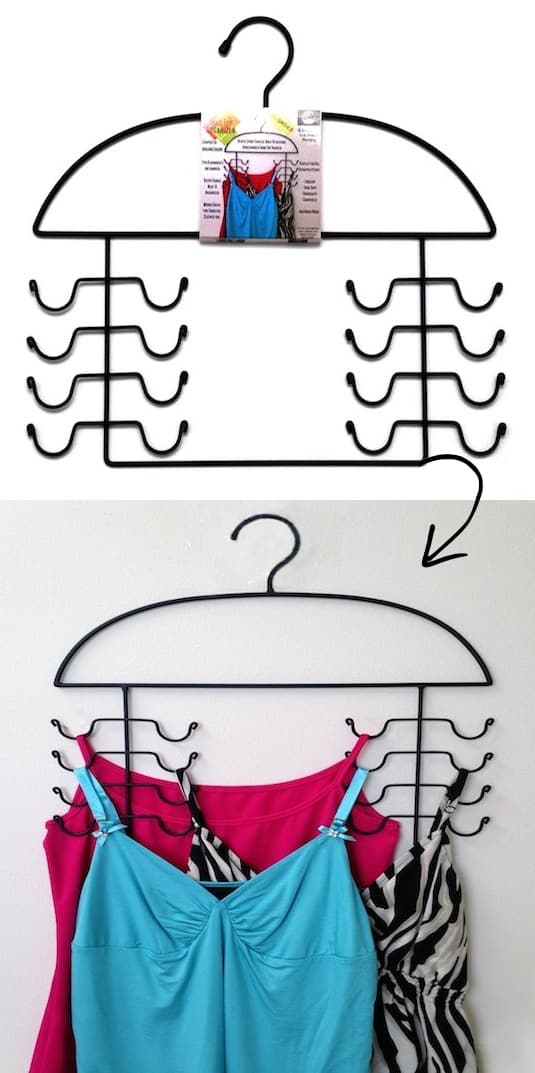 Tank Top Organizer (saves space in the closet!) -- A ton of easy and cheap organization and storage ideas for the home (car too!). A lot of these are really clever storage solutions for small spaces, bedrooms, bathrooms, closets, kitchens and apartments. | Listotic.com