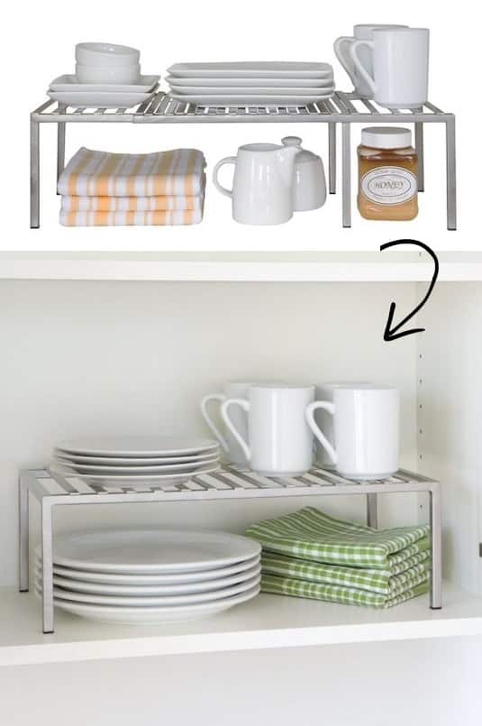 Cabinet storage ideas and organizing tips -- A ton of easy and cheap organization and storage ideas for the home (car too!). A lot of these are really clever storage solutions for small spaces, bedrooms, bathrooms, closets, kitchens and apartments. | Listotic.com