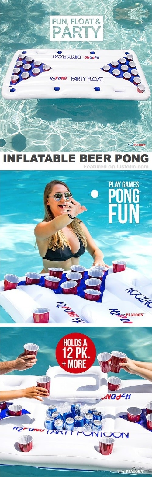 Inflatable beer pong table! The most fun pool accessory you will even have!