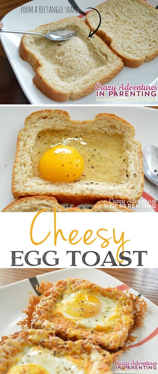 Cheesy Baked Egg Toast - Snelle, snelle en makkelijke ontbijtrecept-ideeën voor een menigte (brunches en potlucks)! Sommige van deze zijn vooruit te maken, sommige zijn gezond, en sommige zijn gewoon geweldig! Alles van eieren tot crockpot stoofschotels! Je ochtenden zijn net een beetje beter geworden. Listotic.com