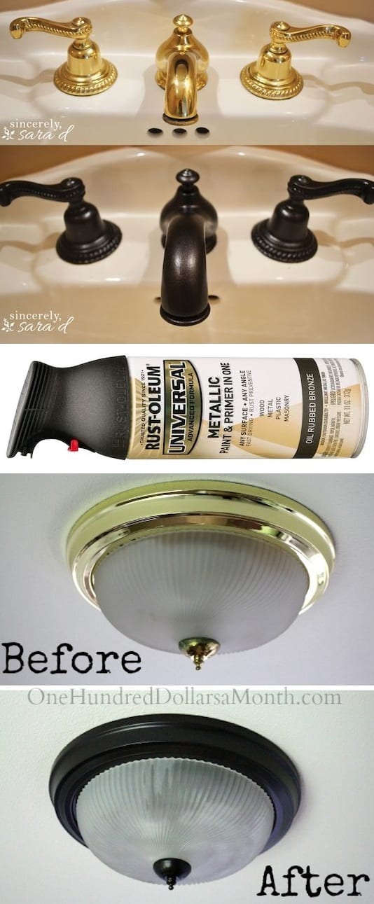 How to paint outdated brass faucets, hardware and fixtures! -- A list of some of the best home remodeling ideas on a budget. Easy DIY, cheap and quick updates for your kitchen, living room, bedrooms and bathrooms to help sell your house! Lots of before and after photos to get you inspired! Fixer Upper, here we come. Listotic.com