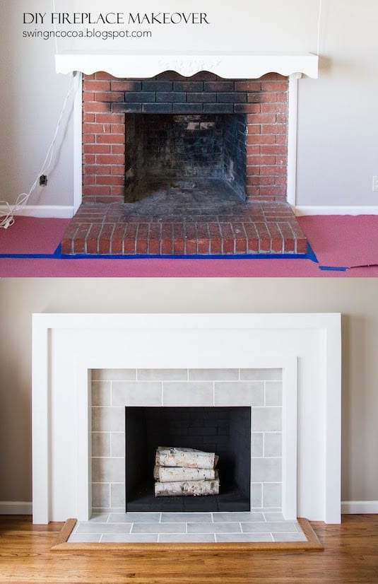 DIY fireplace makeover, before and after. -- A list of some of the best home remodeling ideas on a budget. Easy DIY, cheap and quick updates for your kitchen, living room, bedrooms and bathrooms to help sell your house! Lots of before and after photos to get you inspired! Fixer Upper, here we come. Listotic.com